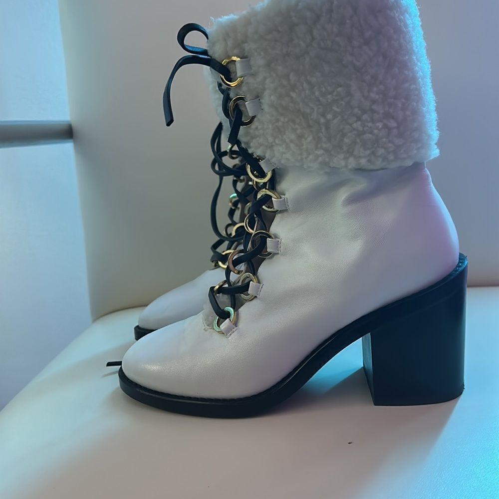 Stuart Weitzman Misha Shearling Lined Heeled Lace… - image 3